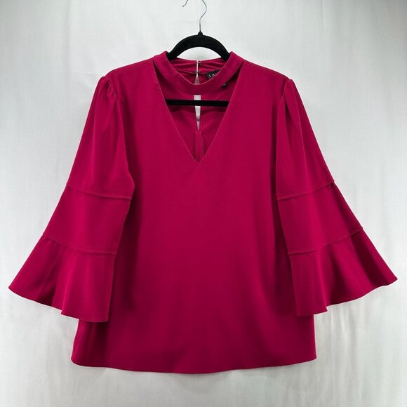 Laundry By Shelli Segal Tops - Laundry by Shelli Segal Top Sz M Cutout Choker Neck Flared Sleeve Blouse Pink